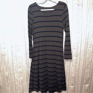 FOIL Olive + Navy Stripe Merino Wool Scoop Neck Dress {Medium}